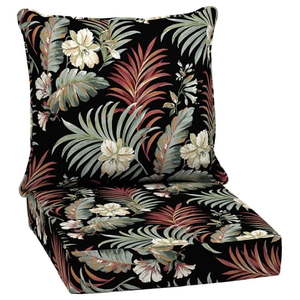 lot 3455 image: ARDEN Outdoor Deep Seat Cushion Set  24 x 24  Water Repellant  Fade Resistant  Deep Seat Bottom and Back Cushion for Chair  Sofa  and Couch  Simone Black Tropical