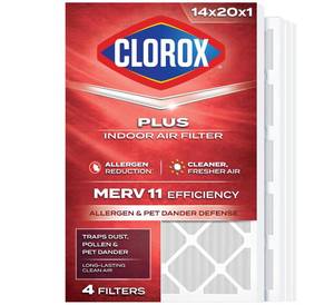 lot 3526 image: Clorox 14x20x1 Air Filter, MERV 11 Pleated HVAC AC Furnace Air Filters for Dust, Pollen and Pet Dander, MPR 1000 & FPR 7 �� Pack of 4
