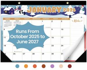 lot 4273 image: Desk Calendar 2026-2027, 21-Month Calendar Runs Unitl June 2027, Large 17 x 12 Monthly Desktop & Wall Calendar for Home & Office - Watercolor Festival