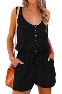 lot 4283 image: PRETTYGARDEN Womens Summer Casual Shorts Jumpsuit Plain Scoop Neck Button Down Sleeveless Tank Top Rompers With Pockets(Black,Small)