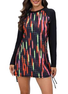 lot 4286 image: Halcurt Womens Long Sleeve Rash Guard Swim Shirt with Tie Drawstring UPF 50 Sun Protection Swimsuit Top Colored Magic L