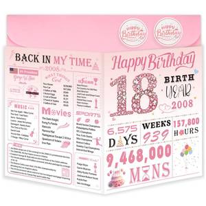 lot 4293 image: OLOSONG 18th Birthday Card for Girls, 18th Birthday Decoration for Her, Sweet Funny 18 Year Old Birthday Gifts Idea, Greeting Cards for Women Daughter Friends Sister Niece, Jumbo Back In 2008 Pink