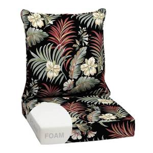 lot 5486 image: 24 in. x 24 in. 2-Piece Foam Deep Seating Outdoor Lounge Chair Cushion in Simone Black Tropical