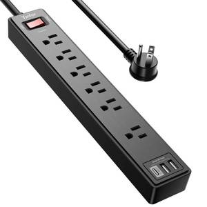 lot 11622 image: 6Ft Power Strip Surge Protector - Yintar Extension Cord with 6 AC Outlets and 3 USB Ports for for Home, Office, Dorm Essentials, 1680 Joules, ETL Listed, (Black)