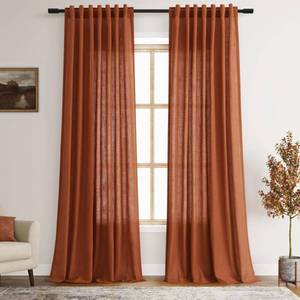 lot 11637 image: 2 Panels Terracotta Linen Curtains 105 inches Long for Living Room Extra Long Back Tab Semi Sheer Rustic Farmhouse Boho Curtains Ceiling to Floor Length 105 inch for Large Window Rust Colored 9 FT