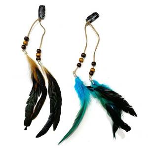 lot 12363 image: 2Pcs Boho Feather Hair Clip,Handmade Feather Hairpins Hair Accessories Native Tribal Feather Clips Headdress Feather Tassel Hairpin for Photography,Festival,Costume, Parties,Role Play(Red BrownBlue)