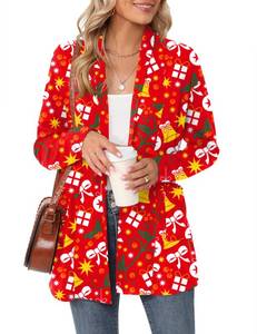 lot 12386 image: Micoson Christmas Print Long Sleeve Cardigan for Women Lightweight Open Front Ugly Xmas Jackets with Pockets L