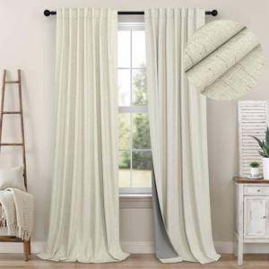 lot 18343 image: Pitalk Living Room Curtains Ideas Modern Black Out Curtains for Bedroom Windows Treatments 84 Heat & Cold Blocking Drapes for Sliding Glass Door Back Tab 2 Panels Cottage Linen Textured Cream Beige