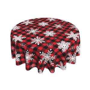 lot 18443 image: Sweetshow Christmas Round Tablecloth 60 Inch Red Black Buffalo Plaid Tablecloth Waterproof Polyester Xmas Winter Snowflake Table Cloth Table Cover for Kitchen Dining Room Picnic Patio Party
