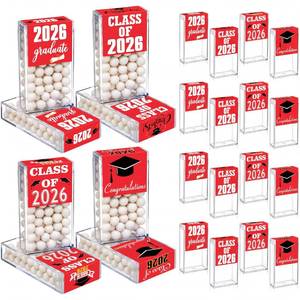 lot 18479 image: AceOrbit 2026 Graduation Candy Jar Bulk for 24 Guest 3.54 Inch Empty After Dinner Candy Tube Buffet Container Acrylic Box with Sticker for Class of 2026 End of Year Gifts Multi-item Party Favor(Red)