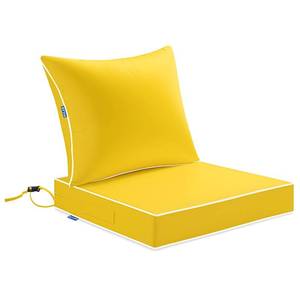 lot 19359 image: MIULEE Yellow Outdoor Seat Cushion 24x24 Inch Waterproof & 3 Year Fade Resistant Deep Seat and Back Cushion for Patio Furniture Chair Sofa Couch with Handle and Adjustable Straps