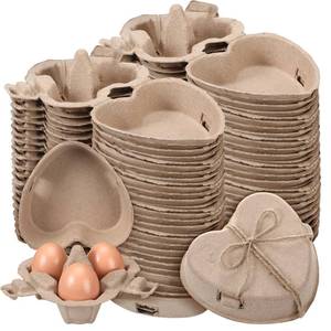 lot 19366 image: FoldTier 150 Pcs Heart Shaped Eggs Cartons 3 Count Natural Paper Pulp Egg Cartons with Jute Rope Reusable Cardboard Storage Baskets Holder Tray for Kitchen Easter Holiday Gifts Market Farm