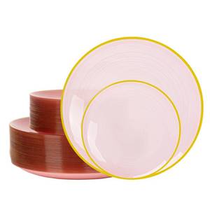 lot 19370 image: 100PCS Pink Plastic Plates-Fancy Pink Disposable Plates with Gold Rim