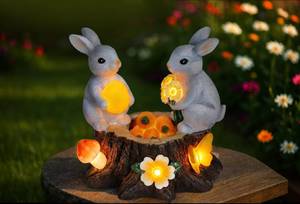 lot 19375 image: NNBDBVDHS Garden Statues Rabbit with Solar Lights Bunny Figurines Outdoor Decorations for Home Lawn Patio Balcony Backyard for Women Mom Grandma Easter or Birthday