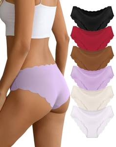 lot 20341 image: Dawnrole Womens Seamless Underwear No Show invisible Stretch Panties Ladies Low Rise Cheeky Wave Edge Bikini Panties 6 Pack XL