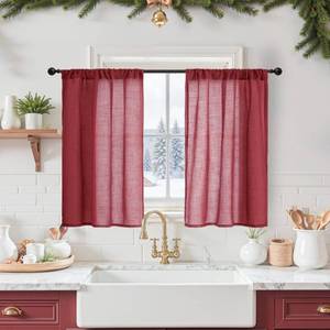 lot 20344 image: BGment Linen Curtains 36 Inch Length, Small Half Drapes with Rod Pocket for Cafe Kitchen Window Over Sink Lightweight, Burgundy, 2 Panels Set, Each 24 Inch Wide