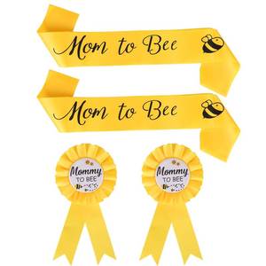 lot 20350 image: Bee Baby Shower Decorations, Mom and Dad to Bee Sash Corsage Set Yellow Honey Baby Shower Gender Reveal Decorations
