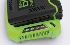 lot 1936 image: Greenworks pro 80V battery charging station with extra drill battery no charger