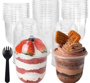 lot 3523 image: 50 Pack 12oz Clear Plastic Cups Snacks Pudding Fruits