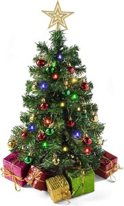 lot 19384 image: Green Tabletop Tree with Lights Multi-color Christmas Decoration