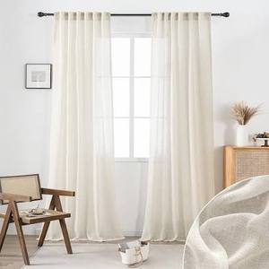 lot 19387 image: Sheer Linen Beige Curtains 4 set Approx. 120x100
