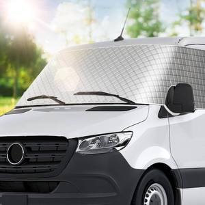 lot 1008 image: BougeRV RV Windshield Window Snow Cover for Class B Dodge Mercedes Sprinter (2006-2015) for Front Window Sunshade Accessories with Mirror Cutouts, Silver