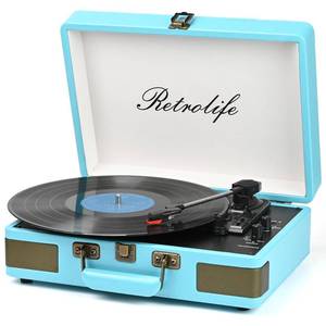 lot 1022 image: Record Player 3 Speed Bluetooth Portable Suitcase Vinyl Player with Built-in Speakers Turntable Enhanced Audio Sound PU Leather Vintage