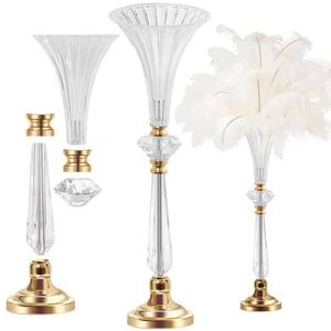 lot 1028 image: VIJIV Tall Crystal Acrylic Flower Vases for Centerpieces, 23.6 Large Clear Decorative Trumpet Vases, Wedding Flower Stand with Ribbed, TableFloor Vase for Bridal Showers & Dining Room, Home D�cor