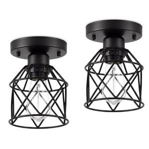 lot 1030 image: Cevior 2-Pack Farmhouse Semi Flush Mount Ceiling Light Fixture, E26 Rustic Black Metal Cage Ceiling Lamp for Hallway Porch Kitchen Stairway Bedroom Entryway