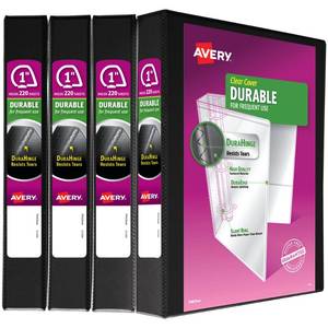 lot 1034 image: Avery Durable View 3 Ring Binder, 1 Inch Slant Rings, 4 Black Binders (05737)