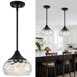 lot 1042 image: Modern Pendant Lights Kitchen Island, Matte Black Pendant Light Fixtures with 8.5 Clear Hammered Glass Shade, Industrial Hanging Pendant Lights Fixture for Kitchen Island Dining Room Entryway 1 Pack