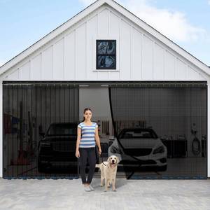 lot 1046 image: Sliding Garage Door Screen 16x7FT for 2 Car Garage Doors, Fiberglass 4250g9.4 lb Durable Heavy Duty Mesh, Retractable Garage Door Screen for Patio, Outdoor (Black, 16  7FT)