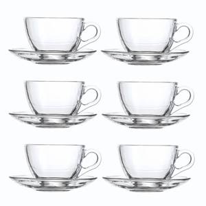 lot 1050 image: GURUDAR Glass Teacup and Saucer Set, 6 Pack Coffee Mug with Stainless Steel Spoon Suitable for Espresso Juice Cappuccino and More Beverage, 7OZ210ML, Clear