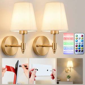 lot 1964 image: Nekhung Battery Operated Wall Sconces Set of Two, Wireless Battery Wall Light with 10000mAh RGB Dimmable Magnetic Bulb and Remote, Rechargeable Sconce Wall Decor for Bedroom Living Room Hallway