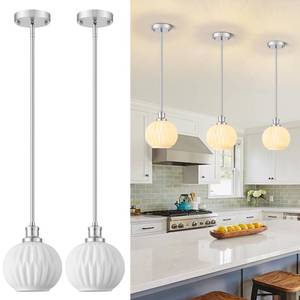 lot 1986 image: Karjearl Milk Glass Pendant Lights Kitchen Island, 1-Light 7.1 Brushed Nickel Modern Pendant Light Fixtures with Rods, Globe Hanging Lighting for Kitchen Sink Bathroom Dining Room, E26 Base