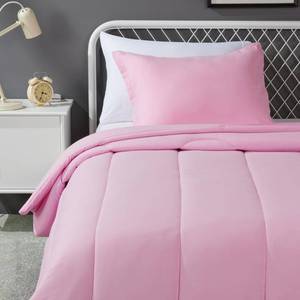 lot 1993 image: Amazon Basics 2-Piece Soft Microfiber Kids Comforter and Pillow Sham Set, Twin, Light Pink, Solid