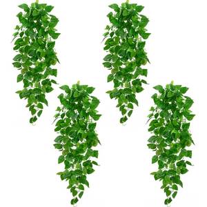 lot 1997 image: BLEUM CADE 4Pcs Fake Hanging Plants, 9 Branch Artificial Hanging Plant, Lush Faux Pothos Vines for Home Room Wall Shelf Porch Outdoor Indoor Decor (No Baskets)