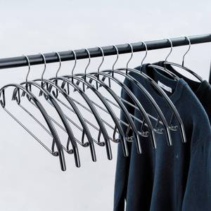 lot 1999 image: Cocomaya 16.5 Inch Black No Shoulder Bumps No Mark Non-Slip Rubber Coated Contour Meta Hanger for Sweater T-Shirt Suit Coat Uniform with Pants Bar Pack of 10