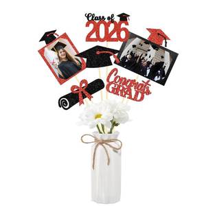 lot 2338 image: 28 Pcs Glitter Graduation Party Decorations Set 2026 - Class of 2026 Table Centerpieces Sticks for Graduation Photos, Commencement Party Supplies Table Toppers (Red)