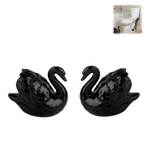 lot 2352 image: Elegant Swan Ceramic Toilet Bolt Caps, Decorative Animal Toilet Bolt Covers for Bathroom, Durable Glossy Porcelain Toilet Bolt Hiders Set of 2 (Black)