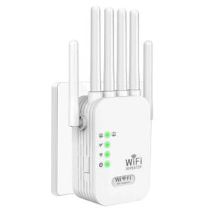 lot 2368 image: NONENDU WiFi Repeater, WiFi Extender Signal Booster for Home, 9800 Sq Ft Coverage, RepeaterAP Mode, 6 Antennas, Ethernet Port, WPA2, Supports 150 Devices, White
