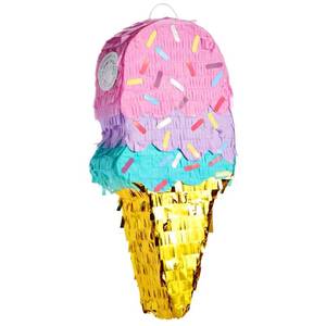 lot 2386 image: BLUE PANDA Ice Cream Pinata for Birthday Party Decoration & Ice Cream Party Favors - Small Cardboard, 16.4 x 7.6 x 2.9 In, Pink, Blue & Yellow
