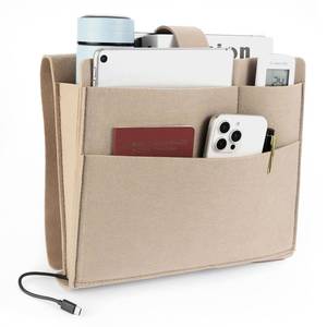 lot 2389 image: Seefoo Bedside Caddy, Large Bed Caddy Organizer with Cord Slit, Magazine Holder for Books, Remotes, Bunk Bed Storage Pocket with Strong-Grip Loop Tape Sticky for Dorm, Bedroom, Sofa Beige