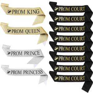lot 2394 image: Lyrow 12 Pcs Graduation Prom King and Queen Sashes Set, Prom Prince Princess Glitter Sashes for Grad Party School Dance Homecoming Court Royalty Cosplay Accessories(Black)