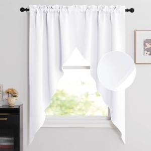lot 2397 image: NICETOWN Swag Curtains for Living Room, Country Room Darkening Short Curtains for Kitchen Rod Pocket Rustic Window Cover for BathroomLaundry Room, 2 Pieces, 36 x 63 x 18 per Panel, Pure White