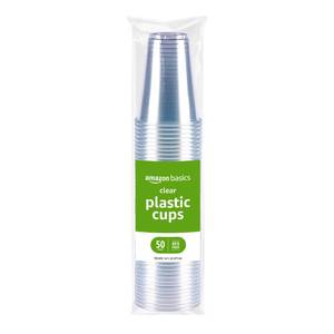 lot 2409 image: Amazon Basics Disposable Clear Plastic Cups for Cold Drinks, BPA-Free, Easy to Hold, 16oz, 50 Count