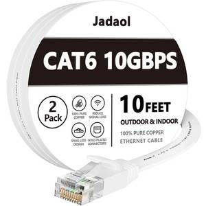 lot 2410 image: Jadaol Cat 6 Ethernet Cable 10ft 2-Pack, 10Gbps Support Cat8 Cat7 Network, Flat High Speed LAN Internet Patch Cables, Short Ethernet Cables for Router, Modem, Switch, PC, Laptop, Gaming Console, White
