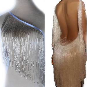 lot 2412 image: Labellezalady 12 in Wide Silver Glass Beaded Ribbon Tassel Fringe Trim 1 Yards Long for Crafts DIY Dress Clothes Decoration