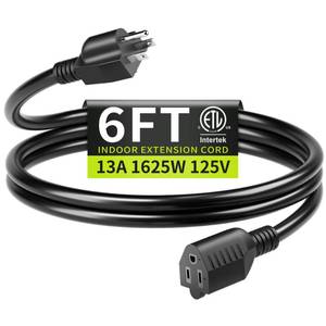 lot 2417 image: 163 Black Extension Cord 6 FT Indoor, Short Extension Cord for Laptops, Coffee Makers, Office Home Appliances, 3 Prong Small Resistant Cable Flexible, 13A 125V 1625W ETL Listed