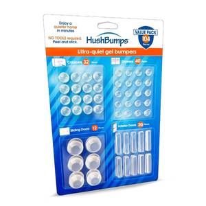 lot 2418 image: HushBumps Ultra-Quiet Gel Bumpers �� 104 Piece Variety Pack �� Multi-Layer Polyurethane Absorbs Shock & Dampens Sound �� Protect & Quiet Cabinets, Drawers, Interior Doors & Sliding Doors